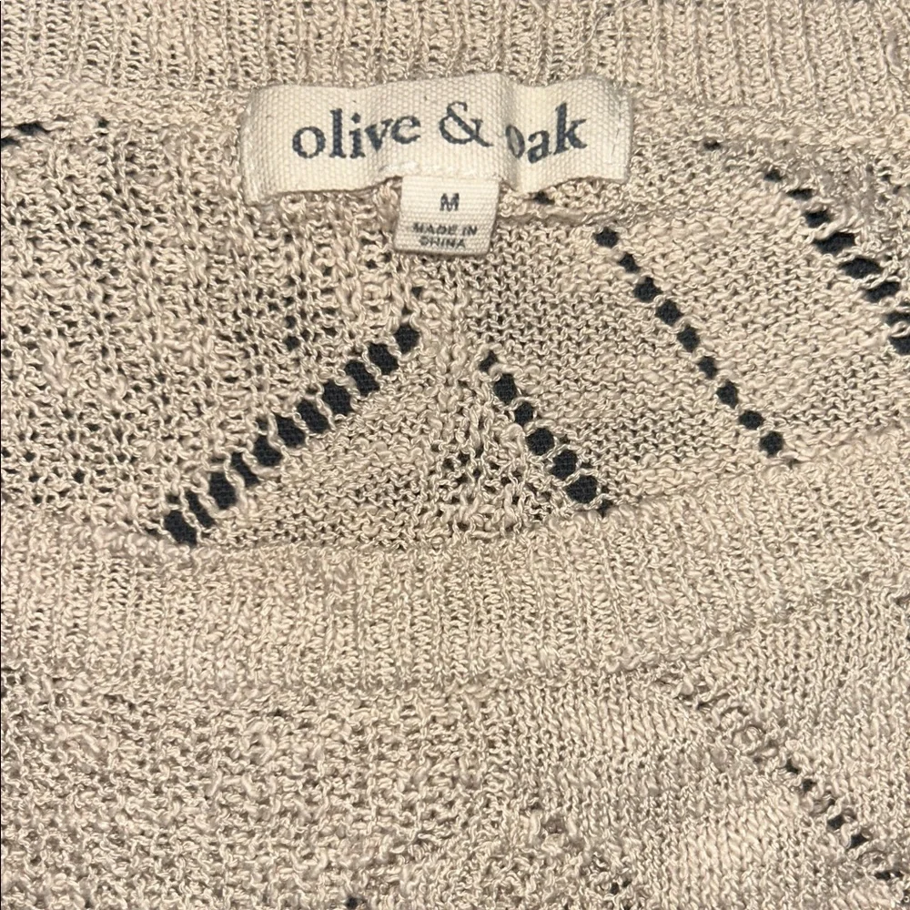 Olive & Oak Open-Knit Chevron Pullover Sweater – Beige – Size M – Cotton Blend - Picture 6 of 9